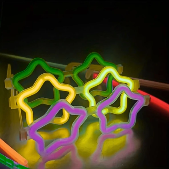 Yıldız Glow Gözlük - Yıldız Şekilli Glow Stick Gözlüğü - Glow Partisi Gözlük 12 Adet - 4