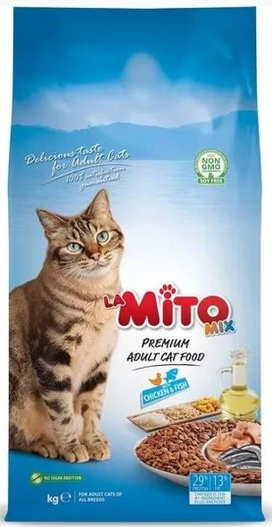 LaMito Mix Adult Cat Tavuklu ve Balıklı Renkli Taneli Yetişkin Kedi Maması 1 Kg