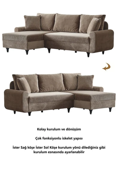 Kagu Corner Flavia Köşe Takımı Puflu Kahve - 5