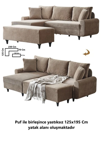 Kagu Corner Flavia Köşe Takımı Puflu Kahve - 3