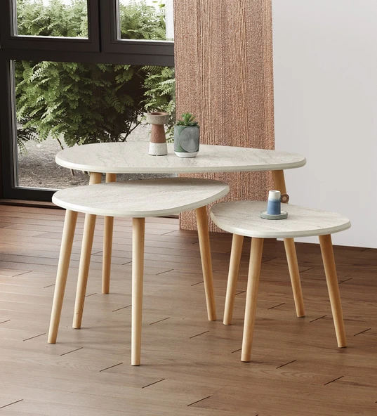 Kagu Mdf Alvin Zigon - Orta Sehpa 3'Lü Traverten ürün görseli 1