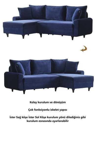 Kagu Corner Flavia Köşe Takımı Puflu Lacivert - 5