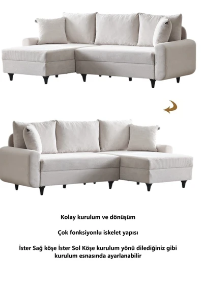 Kagu Corner Flavia Köşe Takımı Puflu Ekru - 5