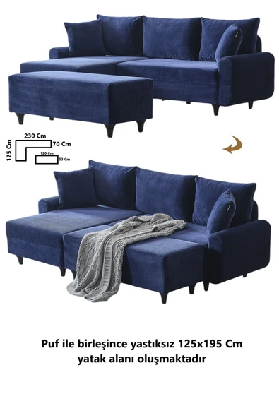 Kagu Corner Flavia Köşe Takımı Puflu Lacivert - 3