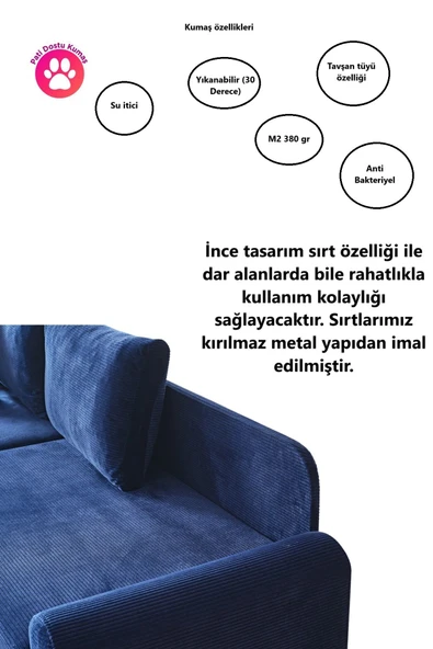 Kagu Corner Flavia Köşe Takımı Puflu Lacivert - 4