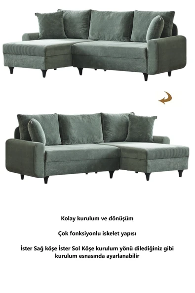 Kagu Corner Flavia Köşe Takımı Puflu Yeşil - 5