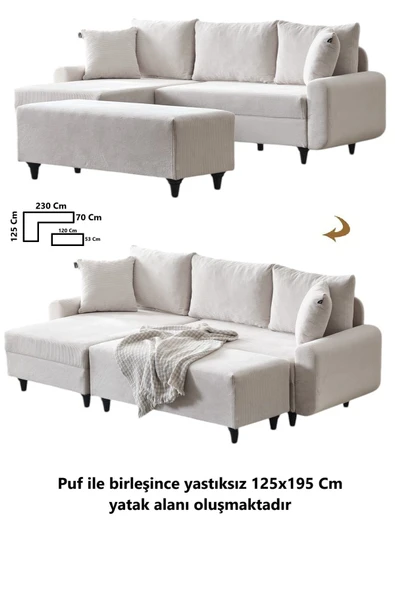 Kagu Corner Flavia Köşe Takımı Puflu Ekru - 3