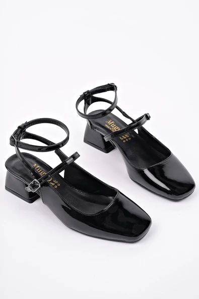 Muggo CHOPRA Kare Burun Çift Kemerli Bilekten Bağlamalı Arkası Açık Kısa Topuklu Ayakkabı - 9
