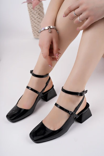 Muggo CHOPRA Kare Burun Çift Kemerli Bilekten Bağlamalı Arkası Açık Kısa Topuklu Ayakkabı - 12