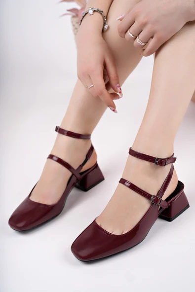 Muggo CHOPRA Kare Burun Çift Kemerli Bilekten Bağlamalı Arkası Açık Kısa Topuklu Ayakkabı - 5