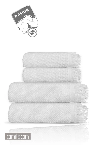 4'lü Beyaz Jelena Havlu Seti %100 Pamuk - 2 Adet El Havlusu 50x90 ve 2 Adet Banyo Havlusu 70x140 - 2