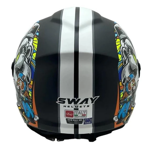 Sway 765 Çenesiz Aynalı Güneş Vizörlü Açık Motosiklet Kaskı M Beden Mat Kong Black - 8