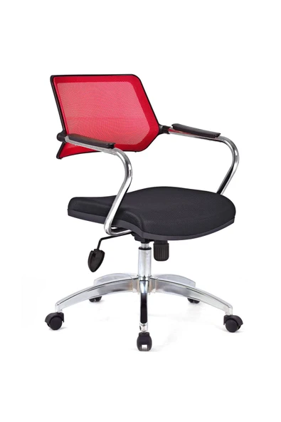 Koltukstilim   Rauna Kırmızı Fileli Krom Çalışma Koltuğu Ofis Koltuğu - Resim 2