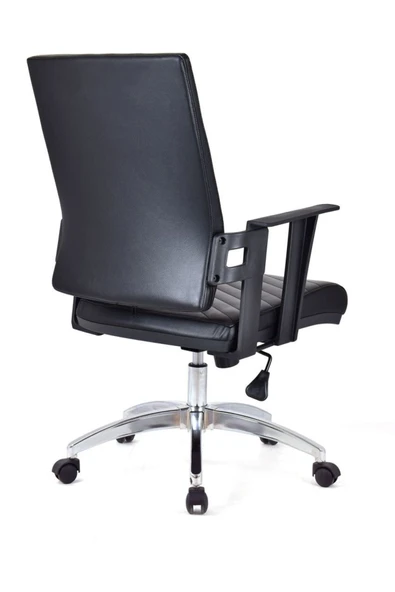 Koltukstilim   Berroni Siyah Deri Çalışma Koltuğu Ofis Koltuğu Büro Koltuğu Ofis Sandalyesi Krom Ayak - Resim 4