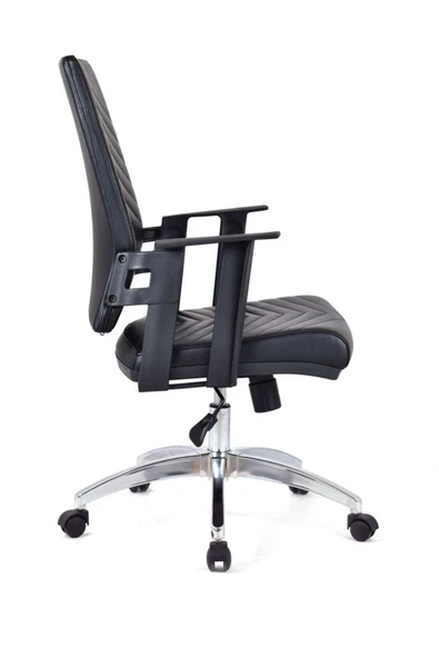 Koltukstilim   Berroni Siyah Deri Çalışma Koltuğu Ofis Koltuğu Büro Koltuğu Ofis Sandalyesi Krom Ayak - Resim 3