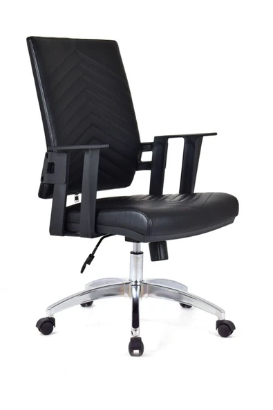 Koltukstilim   Berroni Siyah Deri Çalışma Koltuğu Ofis Koltuğu Büro Koltuğu Ofis Sandalyesi Krom Ayak - Resim 2