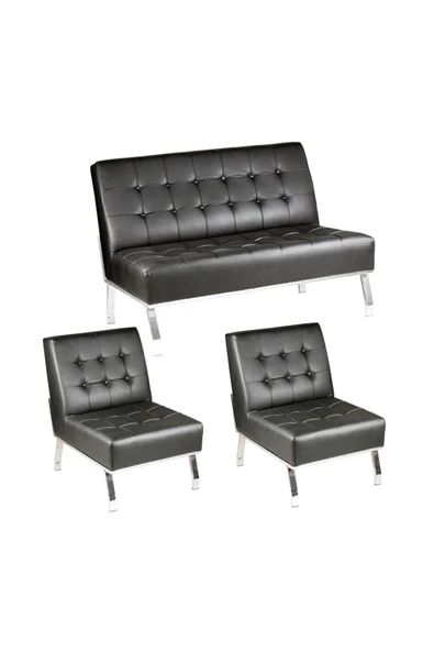 Koltukstilim   Varu Siyah Deri Ofis Kanepe Takımı - 2