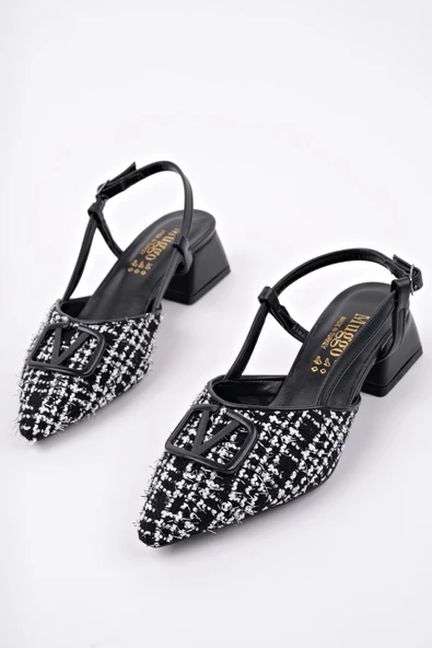 Muggo JUMANİ Sivri Burun Tokalı Arkası Açık Klasik Kısa Topuklu Kadın Ayakkabı - 2