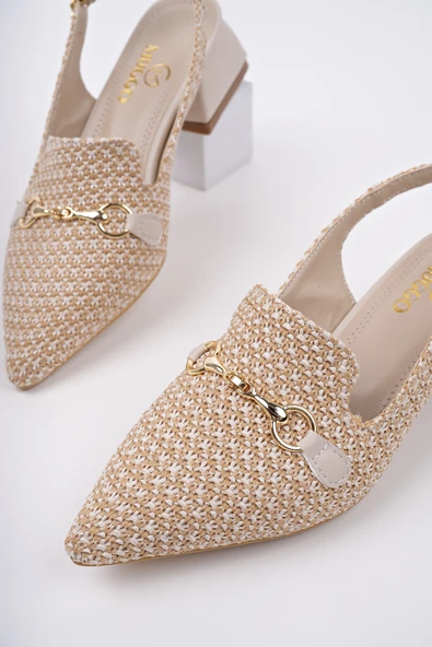 Muggo HERJEE Sivri Burun Arkası Açık Hasır Kadın Günlük Kısa Topuklu Ayakkabı - 7