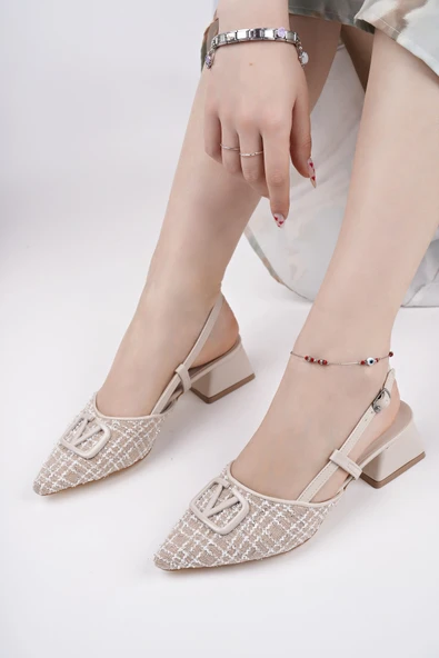 Muggo JUMANİ Sivri Burun Tokalı Arkası Açık Klasik Kısa Topuklu Kadın Ayakkabı - 12