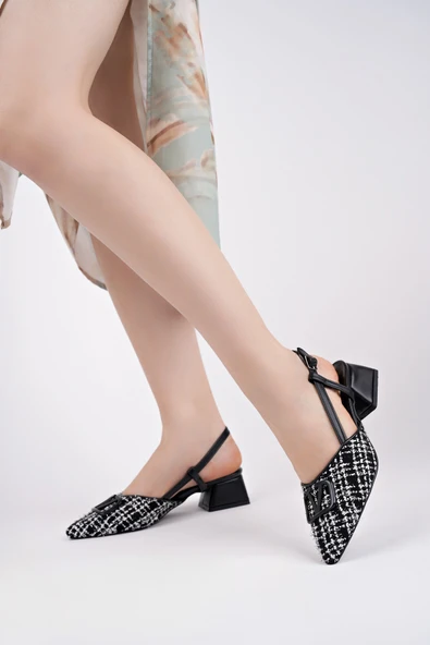 Muggo JUMANİ Sivri Burun Tokalı Arkası Açık Klasik Kısa Topuklu Kadın Ayakkabı - 7