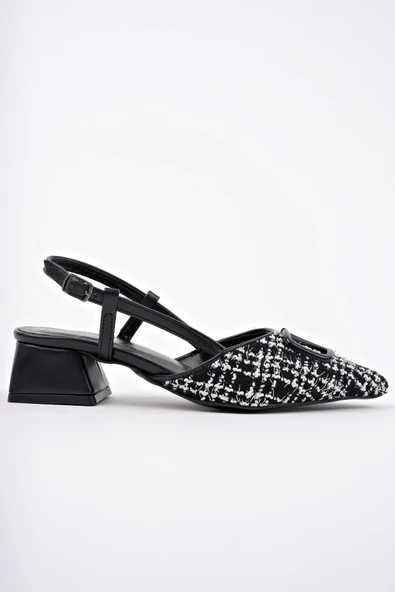 Muggo JUMANİ Sivri Burun Tokalı Arkası Açık Klasik Kısa Topuklu Kadın Ayakkabı