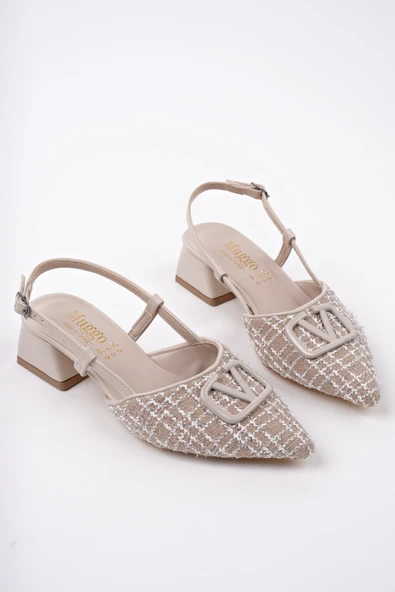 Muggo JUMANİ Sivri Burun Tokalı Arkası Açık Klasik Kısa Topuklu Kadın Ayakkabı - 10