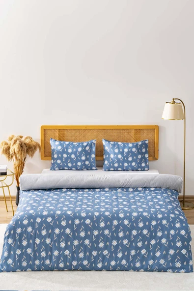 Rivaİstanbul Petrol Mavi Papatyalı Tek Kişilik Nevresim Takımı Pamuklu - Resim 2