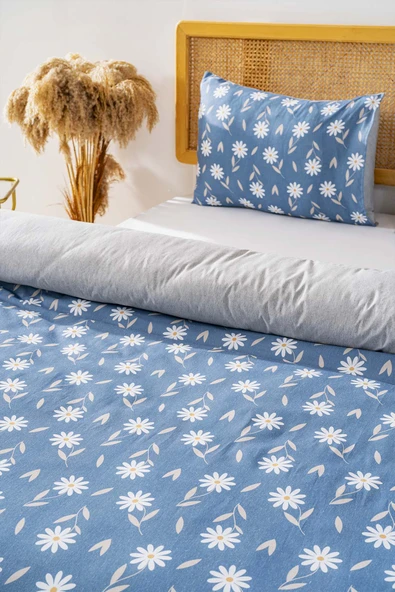 Rivaİstanbul Petrol Mavi Papatyalı Tek Kişilik Nevresim Takımı Pamuklu - Resim 5