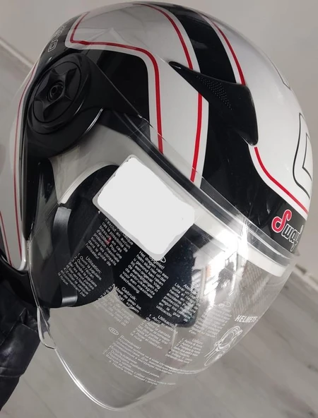 Sway 715 Şeffaf Vizörlü Yarım Motosiklet Scooter Kaskı S Beden Nano Beyaz Siyah Kırmızı Desen - 2