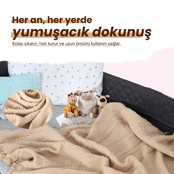 Huggy 4 Katlı %100 Pamuk Müslin Battaniye 100x130 - 7