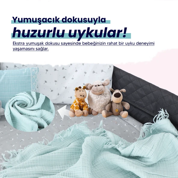 Huggy 4 Katlı %100 Pamuk Müslin Battaniye 100x130 - 12