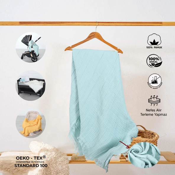 Huggy 4 Katlı %100 Pamuk Müslin Battaniye 100x130 - 6