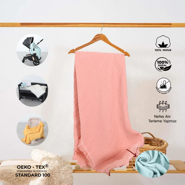 Huggy 4 Katlı %100 Pamuk Müslin Battaniye 100x130 - 5