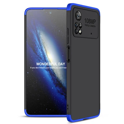 Poco X4 Pro 5G Kılıf 3 Parçalı Tam Koruma Şık Astrea Premium Sert Kapak Siyah Mavi