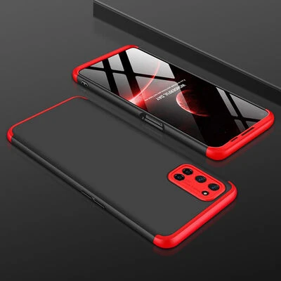 Oppo A52 Kılıf 3 Parçalı Tam Koruma Şık Astrea Premium Sert Kapak Siyah Kırmızı