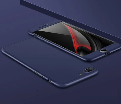 iPhone 7 Plus Kılıf 3 Parçalı Tam Koruma Şık Astrea Premium Sert Kapak Mavi