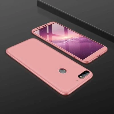 Huawei Y7 2018 Kılıf 3 Parçalı Tam Koruma Şık Astrea Premium Sert Kapak Rose