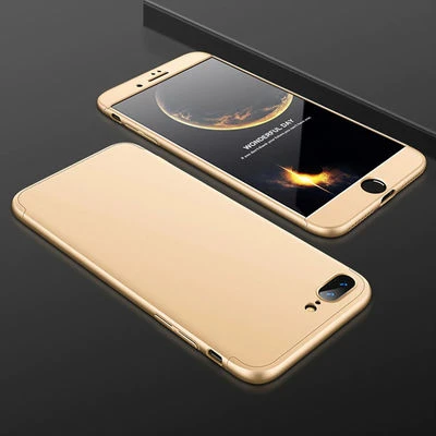 iPhone 8 Plus Kılıf 3 Parçalı Tam Koruma Şık Astrea Premium Sert Kapak Gold