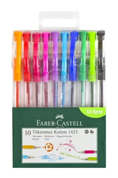 Renkli Tükenmez Kalem Iğne Uçlu 10 Renk Faber Castel Tükenmez Kalem 1425 10 Renk Faber 1 Paket - 3