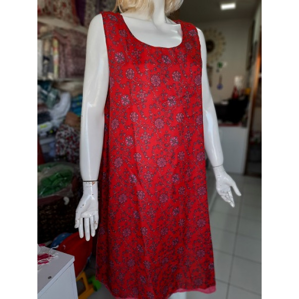 Luisido- 8013 E 254- Kolsuz-Desenli Vual Elbise- Renk Kırmızı- M beden - 2