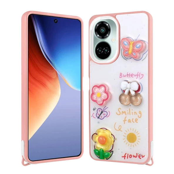 Tecno Camon 19 Pro Figürlü ve Desenli Şık Cevze Premium Kılıf Pembe