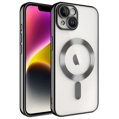 iPhone 14 Plus Kılıf Magsafe ve Kamera Korumalı Şık Demre Premium Kapak Siyah