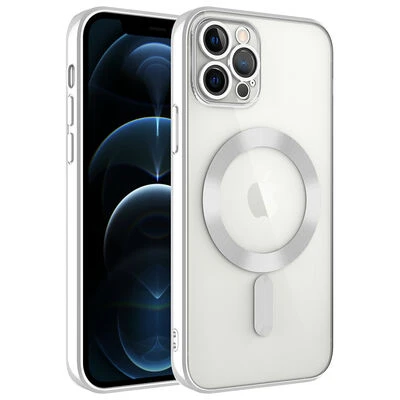 iPhone 12 Pro Kılıf Magsafe ve Kamera Korumalı Şık Demre Premium Kapak Gümüş
