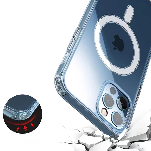 Samsung Galaxy S24 Kılıf Magsafe Özellikli Sert EMBOS Premium Silikon Kapak Şeffaf - 6