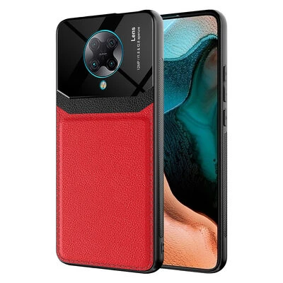 Poco F2 Pro Kılıf Şık Deri Görünüklü PC Emiks Premium Kapak Kırmızı