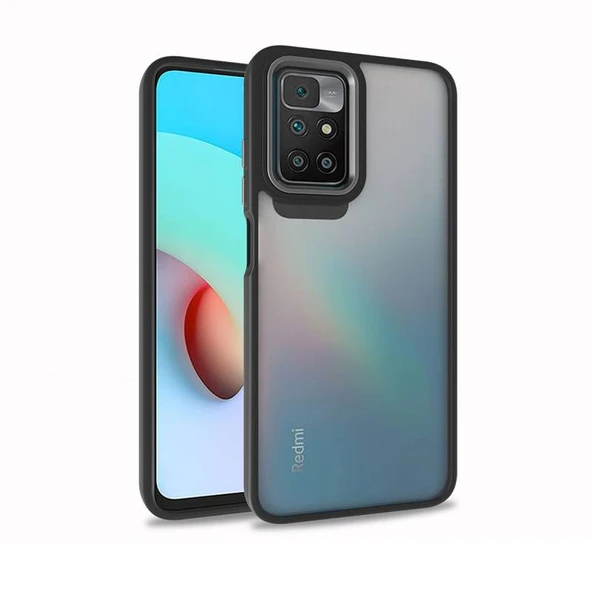 Redmi 10 Kılıf Kenarları ve Kamera Çerçevesi Renkli Şeffaf Flora Kapak Mavi