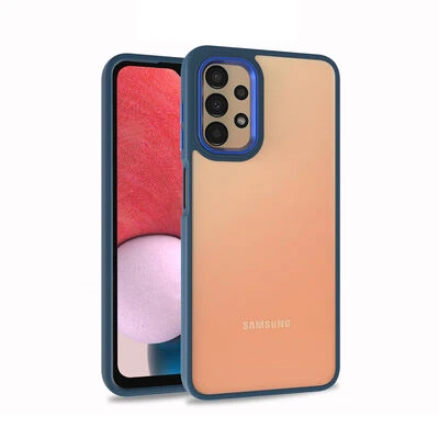 Samsung Galaxy A53 5G Kılıf Kenarları ve Kamera Çerçevesi Renkli Şeffaf Flora Kapak Mavi