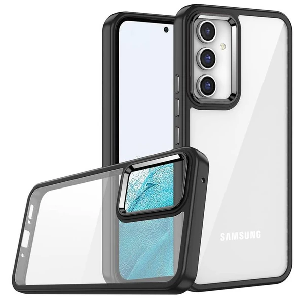 Samsung Galaxy A24 Kılıf Kenarları ve Kamera Çerçevesi Renkli Şeffaf Flora Kapak Mavi