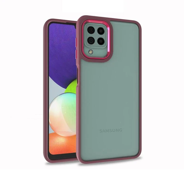 Samsung Galaxy A12 Kılıf Kenarları ve Kamera Çerçevesi Renkli Şeffaf Flora Kapak Kırmızı